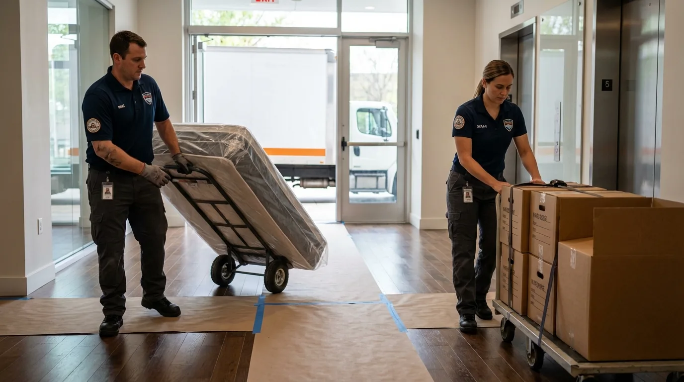 Professional apartment movers loading elevator in Somerset, NJ