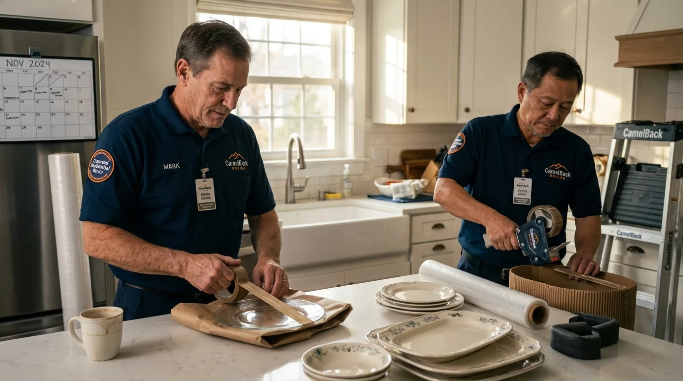 Professional crew packing kitchen dishware in Somerset, NJ